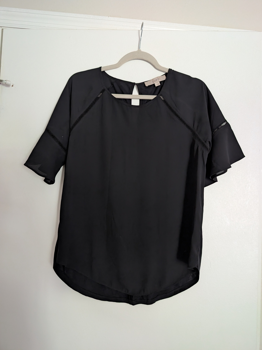 LOFT Black Short Flutter Sleeve Blouse